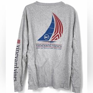 Vineyard Vines Men’s Sailboat Graphic Long Sleeve T-Shirt Gray XXL 100% Cotton